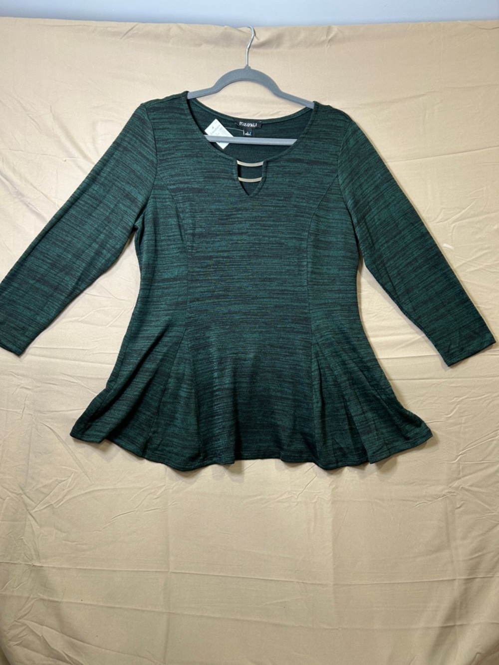 dressbarn Roz & Ali Green and Black Marled Knit Top with Double Neck Bars
